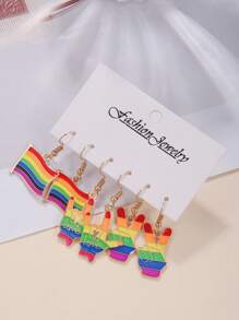 3對/套時尚LGBT彩虹條紋圖案彩虹條紋圖案耳墜適合女士日常裝飾 - 彩色 - 查看 3