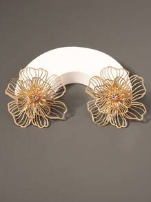 1 Đôi Thanh Lịch Kim Loại & Kim Cương Giả Trang Trí Rỗng Ra Thiết Kế Hoa Thời Trang Nữ Bông Tai - Vàng - Xem 6