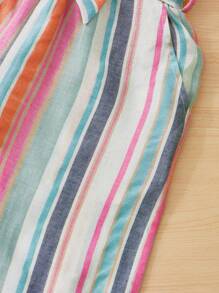 SHEIN Girls Striped Print Pocket Patched Tee & Belted Trousers - Multicolor - View 4