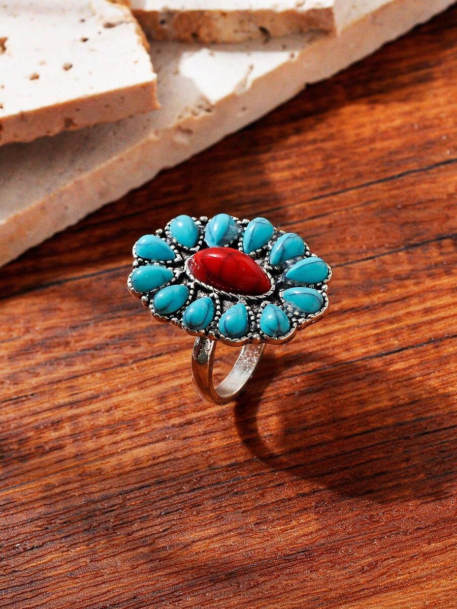 1 Nhẫn Phong Cách Cổ Điển Hoa & Thiết Kế Màu Ngọc Lam Cho Cả Nam Và Nữ - Nhiều màu - Xem 1