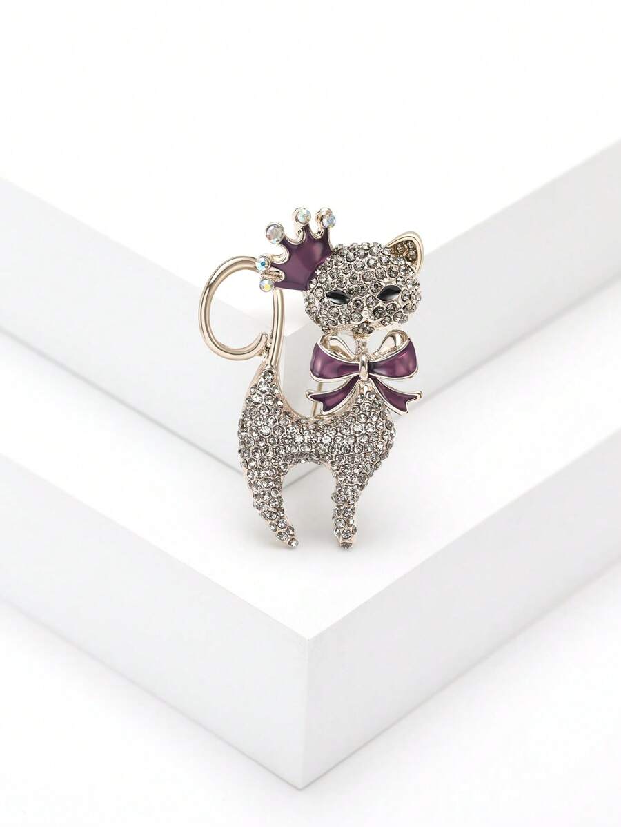 水鑽貓貓設計胸針 - 紫色 - 查看 1