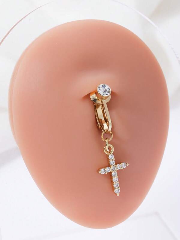 1pc Simple & Trendy Cross Design Fake Navel Belly Ring For Women