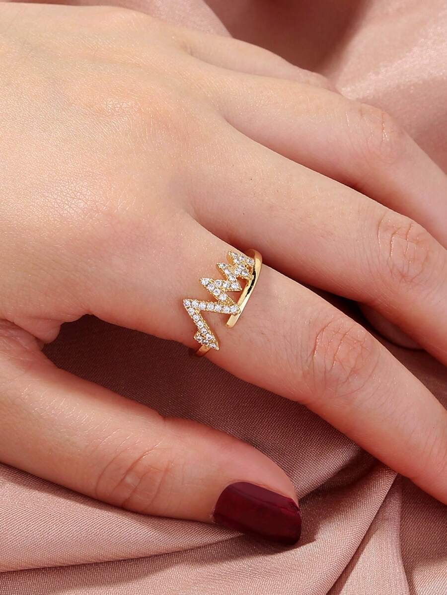 Máy Tính Có Thể Điều Chỉnh Đồng Sang Trọng Điện Tâm Đồ Lightning & Hình Trái Tim Đính Đá Cubic Zirconia Cho Nữ Cưới Phụ Kiện - Vàng - Xem 1