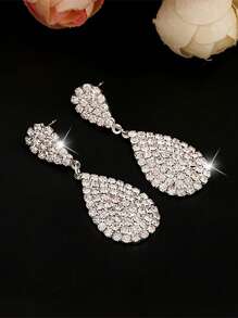 1pair Claw Chain & Water Drop Rhinestone Drop Earrings For Women's Cocktail Party & Date Accessory - Silver - View 2