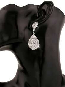 1pair Claw Chain & Water Drop Rhinestone Drop Earrings For Women's Cocktail Party & Date Accessory - Silver - View 3