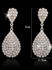 1pair Claw Chain & Water Drop Rhinestone Drop Earrings For Women's Cocktail Party & Date Accessory - Silver - View 5