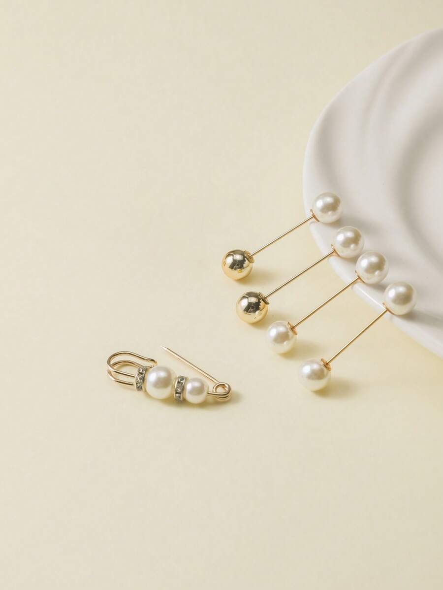 5入組人造珍珠裝飾胸針 - 彩色 - 查看 1