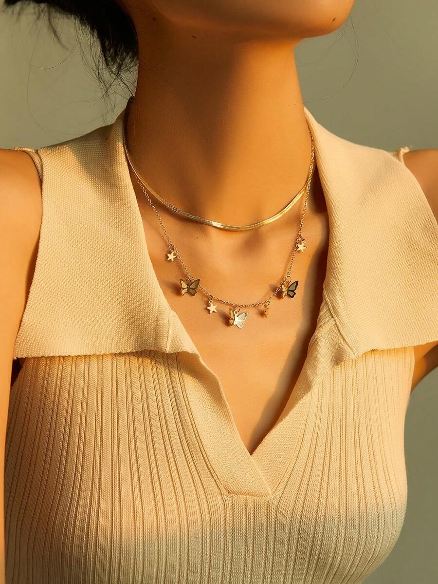 2 cái/bộ Vòng cổ trang trí hình bướm - Vàng - Xem 1