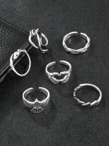 6入組/套男士蛇和老鷹裝飾戒指,適用於首飾類禮品和派對 - 銀色 - 查看 3