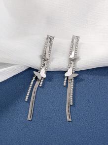 Rhinestone & Tassel Drop Earrings - Silver - View 2