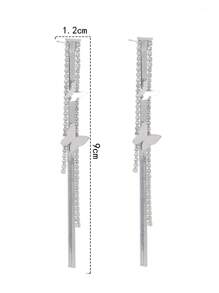 Rhinestone & Tassel Drop Earrings - Silver - View 3