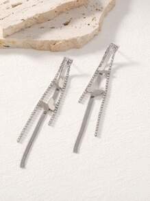 Rhinestone & Tassel Drop Earrings - Silver - View 4