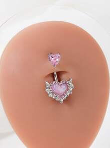 1 Màu Hồng Ngọt Ngào Đáng Yêu Có Cánh Hình Trái Tim Bụng Nhẫn Bằng Đồng Và Đá Cubic Zirconia - Hồng - Xem 1