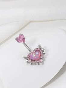 1 Màu Hồng Ngọt Ngào Đáng Yêu Có Cánh Hình Trái Tim Bụng Nhẫn Bằng Đồng Và Đá Cubic Zirconia - Hồng - Xem 2