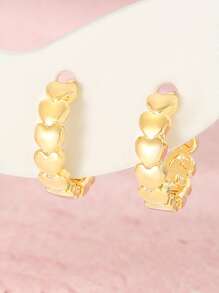1 Pair Minimalist Stainless Steel Heart Shaped Earrings, Delicate Everyday Wear For Girl - Yellow Gold - View 2