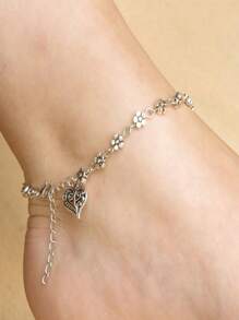 男士花朵裝飾鏈式腳鏈,適用於首飾類禮品和派對 - 銀色 - 查看 1