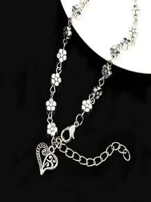 男士花朵裝飾鏈式腳鏈,適用於首飾類禮品和派對 - 銀色 - 查看 2