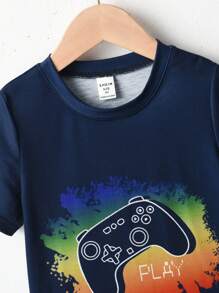SHEIN 年輕男孩搖桿印花t恤 - 藏蓝色 - 查看 3