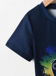 SHEIN 年輕男孩搖桿印花t恤 - 藏蓝色 - 查看 4