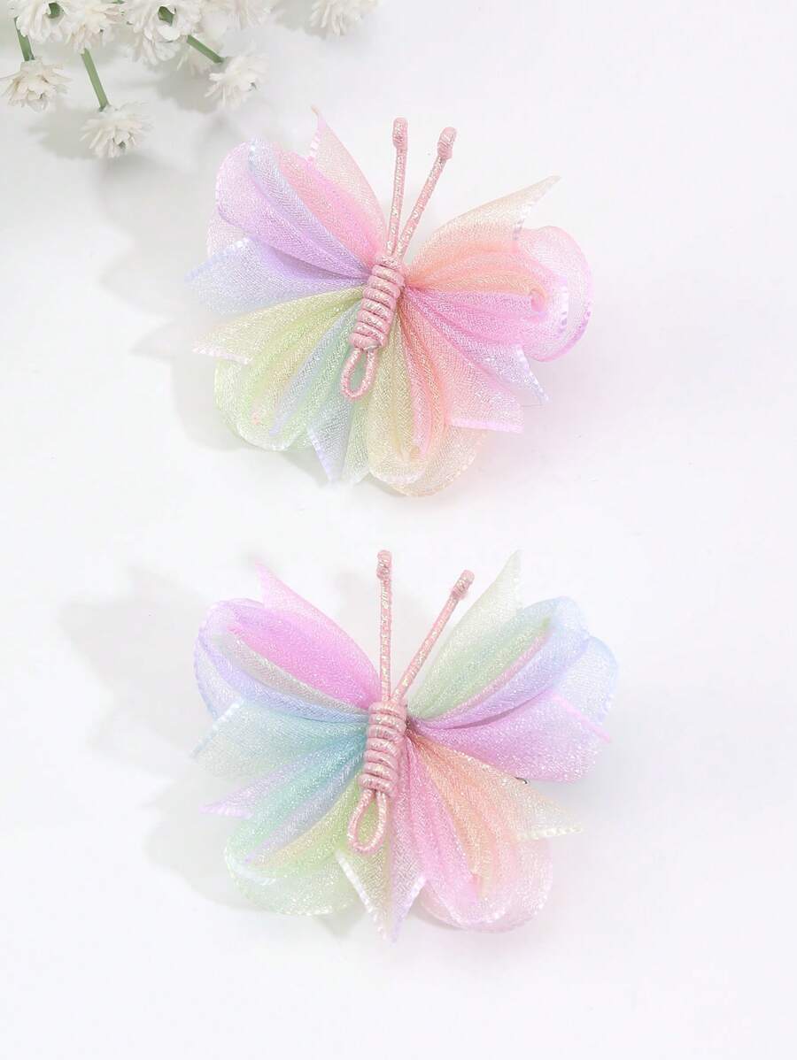 2pcs Girls Butterfly Decor Alligator Hair Clip For Hair Decoration - Multicolor - View 1