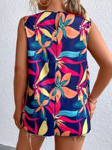 SHEIN LUNE Plus Floral Print Keyhole Neckline Blouse - Multicolor - View 2