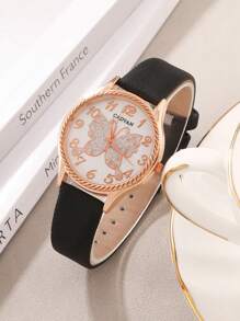 CADVAN 蝴蝶樣式錶盤石英表 - 黑色 - 查看 1