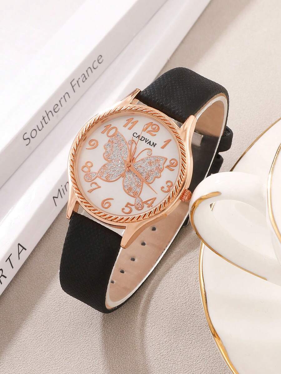 CADVAN 蝴蝶樣式錶盤石英表 - 黑色 - 查看 1
