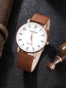 CADVAN 男士圓形指針石英手錶 - 棕色 - 查看 4
