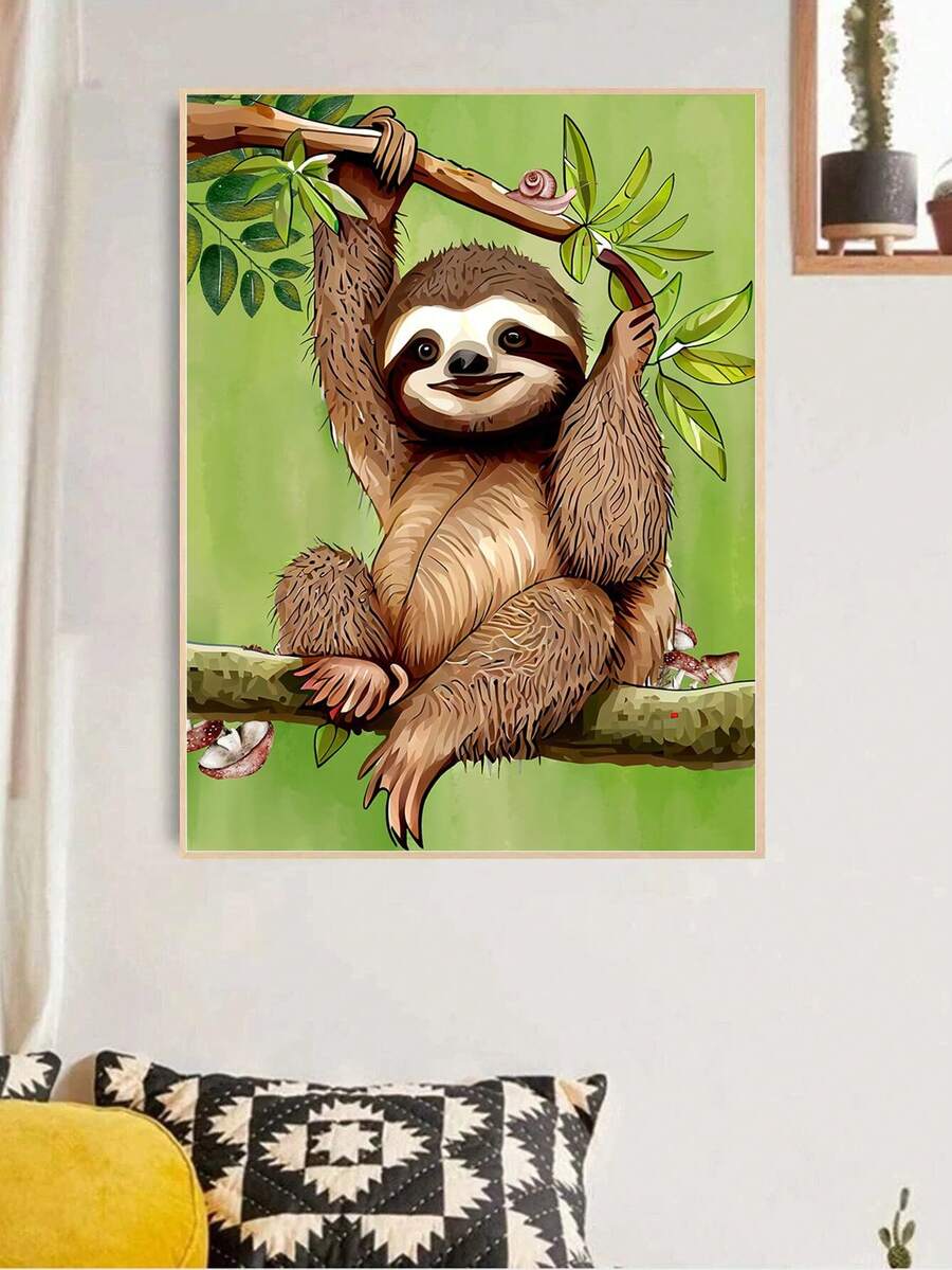 1套PMMA DIY無框鑽石畫現代主義樹懶圖案DIY鑽石畫工藝品 - 綠色 - 查看 1