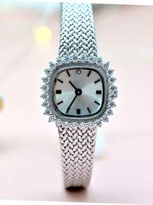水鑽裝飾石英表 - 銀色 - 查看 1