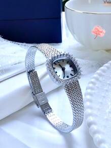 水鑽裝飾石英表 - 銀色 - 查看 2