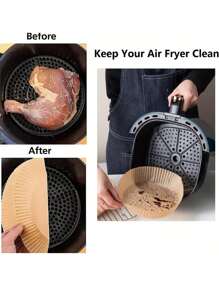 50入組氣炸鍋烘焙紙，吸油不沾硅膠塗層烤盤，棕色