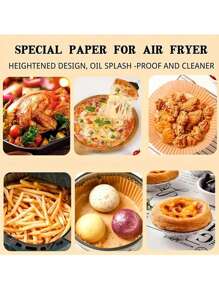 50入組氣炸鍋烘焙紙，吸油不沾硅膠塗層烤盤，棕色