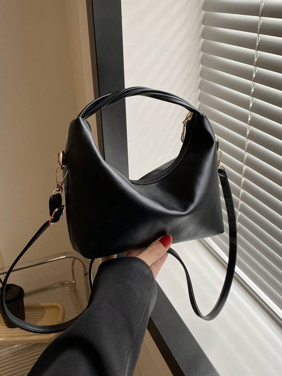 Mini Hobo Bag Black Minimalist Top Handle For Daily - Black - View 1