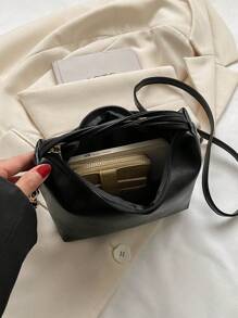 Mini Hobo Bag Black Minimalist Top Handle For Daily - Black - View 3