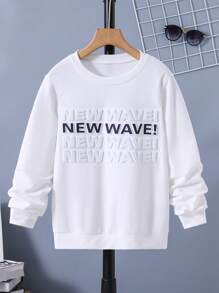 SHEIN 男孩字母圖案運動衫 - 白色 - 查看 1