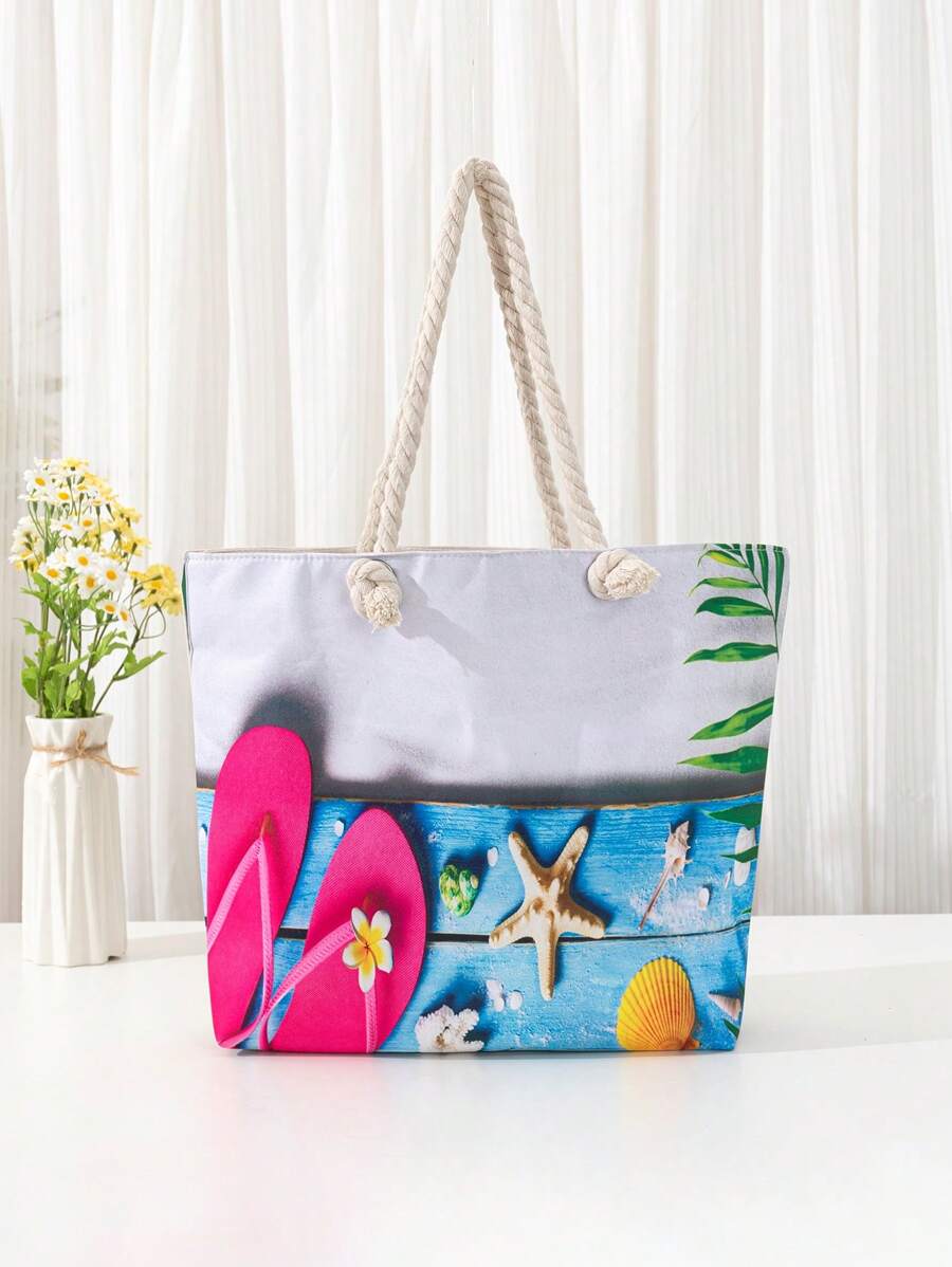 Graphic Pattern Shoulder Tote Bag Large Capacity For Vacation - Multicolor - View 1