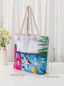 Graphic Pattern Shoulder Tote Bag Large Capacity For Vacation - Multicolor - View 4