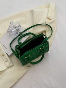 迷你方包鋸齒圖案綠色雙把手 - 綠色 - 查看 4