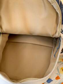 Colourblock Classic Backpack, Clear Pocket Front School Bag, Cute Cartoon Nylon Backpack - Pink - View 4