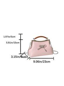 Túi vuông màu hồng trang trí nơ trên tay cầm hàng ngày - Hồng - Xem 3