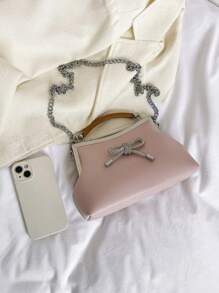 Túi vuông màu hồng trang trí nơ trên tay cầm hàng ngày - Hồng - Xem 4