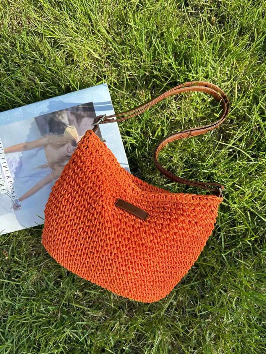 Một màu trơn tươi mát và đơn giản Túi rơm mùa hè Túi đeo chéo thông thường dành cho nữ