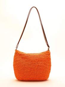Một màu trơn tươi mát và đơn giản Túi rơm mùa hè Túi đeo chéo thông thường dành cho nữ - trái cam - Xem 5