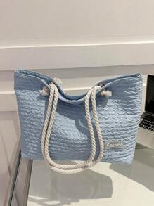 字母貼片單肩手提包淡藍色雙提手日常書包適合畢業生、青少年女孩、新生、大二、初中和高中學生、大學和高中，非常適合戶外、旅行和返校 - 藍色 - 查看 1