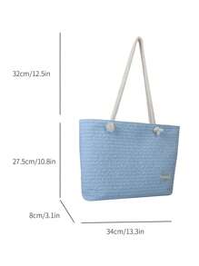 字母貼片單肩手提包淡藍色雙提手日常書包適合畢業生、青少年女孩、新生、大二、初中和高中學生、大學和高中，非常適合戶外、旅行和返校 - 藍色 - 查看 3