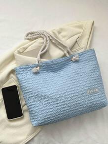 字母貼片單肩手提包淡藍色雙提手日常書包適合畢業生、青少年女孩、新生、大二、初中和高中學生、大學和高中，非常適合戶外、旅行和返校 - 藍色 - 查看 5