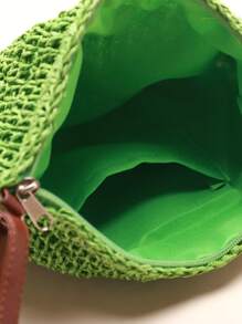 Una bolsa de tela cruzada simple y fresca de color verde hierba para mujeres, informal y de moda para el verano - Verde - Ver 6