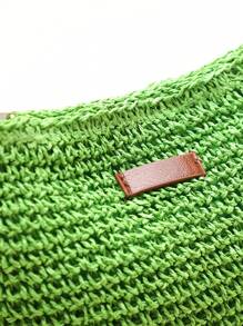 Una bolsa de tela cruzada simple y fresca de color verde hierba para mujeres, informal y de moda para el verano - Verde - Ver 7