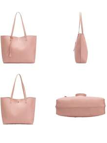 荔枝纹单肩手提包流苏和细围巾装饰粉色时尚，送给妈妈的母亲节礼物 - 粉色 - 查看 6